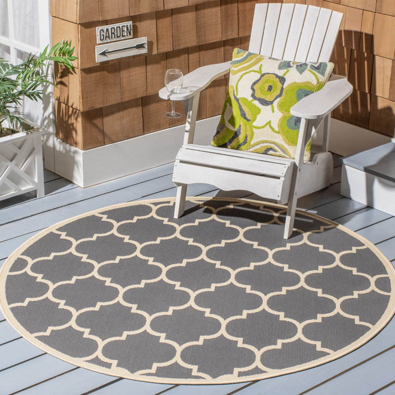 Arneshia Power Loom Geometric Gray/Beige Indoor/Outdoor Area Rug, Round 4'