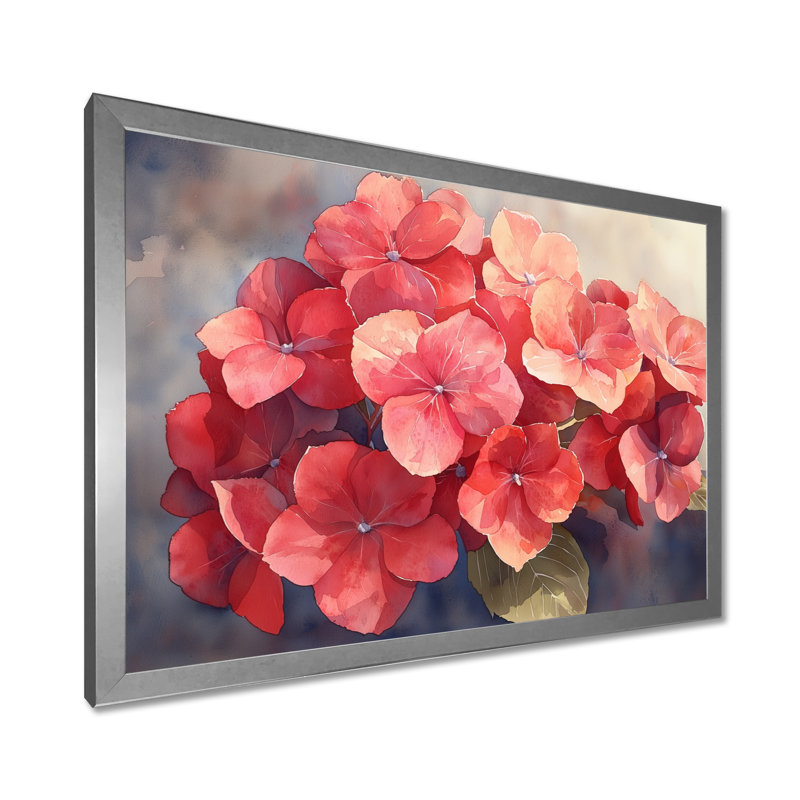 Jach Red Hydrangeas In The Evening Breeze II - Hydrangea Wall Art, Reproduction encadrée d'une seule photo, Argent argent
