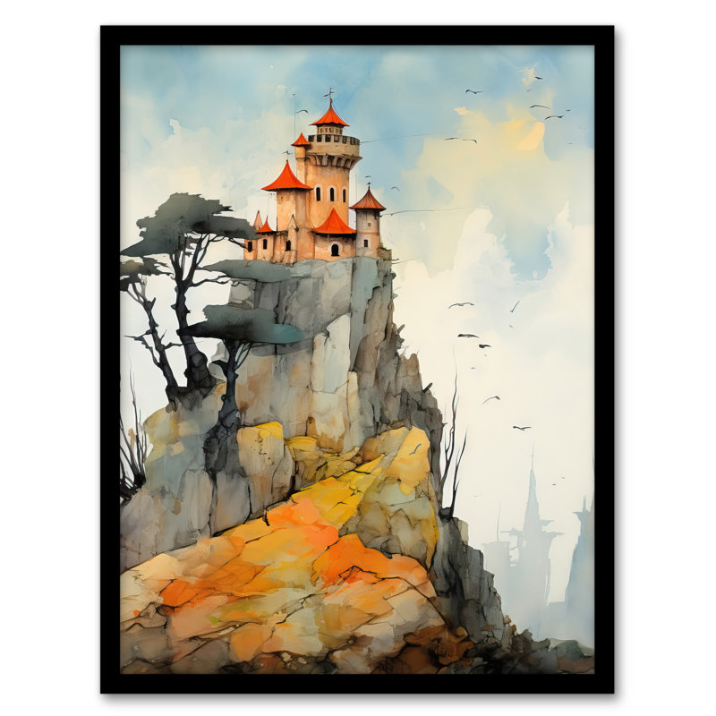 The Castle In The Cliffs Transylvania Watercolour - Single Picture Frame Print