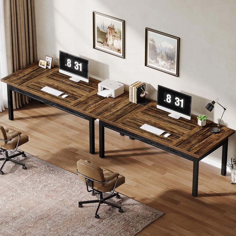 Bureau de direction 63 po avec plateau en bois épais, grand bureau avec structure en métal 63 po