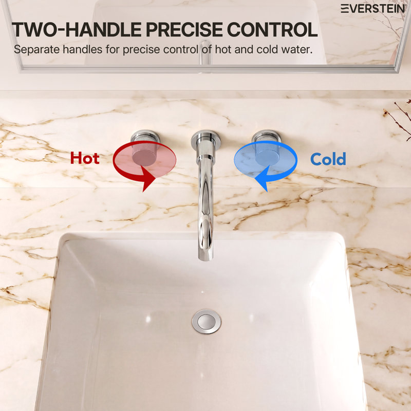 Wall Bathroom Faucet 3 Hole,Bathroom Sink Faucet with Drain Assembly, Chrome
