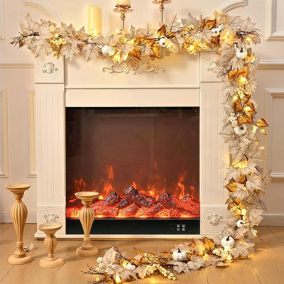 Guirlande d'automne de 5,8 pi avec lumières et manteau de cheminée avec des citrouilles pour la maison