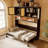 Twin Size Murphy Bed With Top Cabinet,Space Saving Foldable Bed With Light & USB