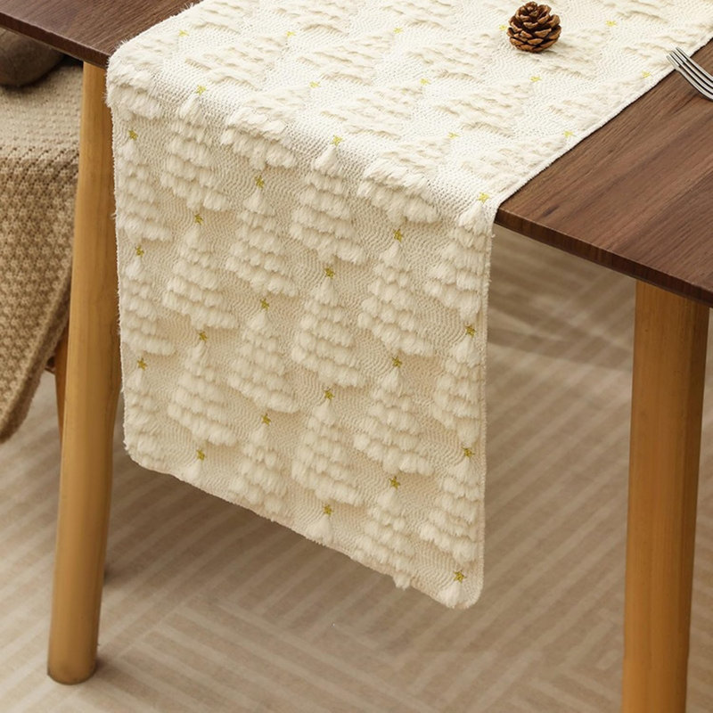 Chemin de table beige pour table de salle à manger de Noël pour Noël