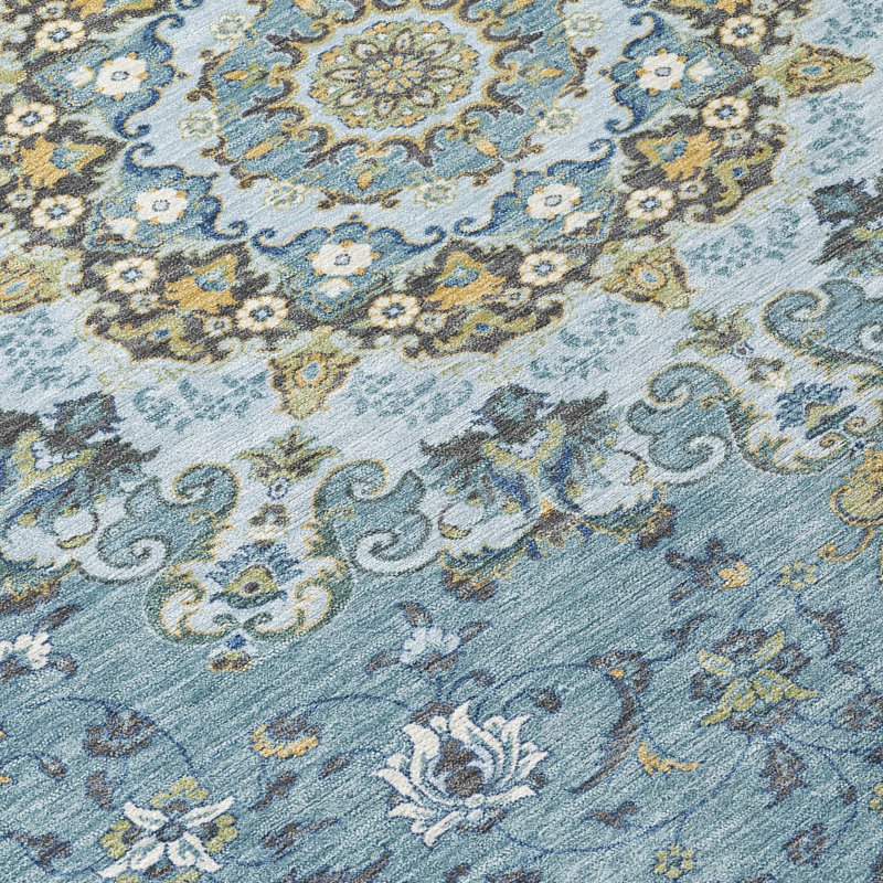 Tapis lavable à la machine intérieur / extérieur ACN2489, Sarcelle, 9 pi x 12 pi