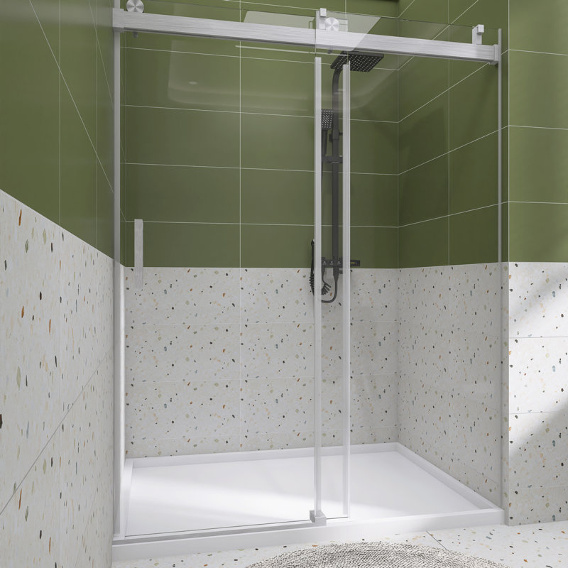 Porte de douche coulissante sans cadre avec verre trempé l 72 po x H 76 po, Nickel brossé