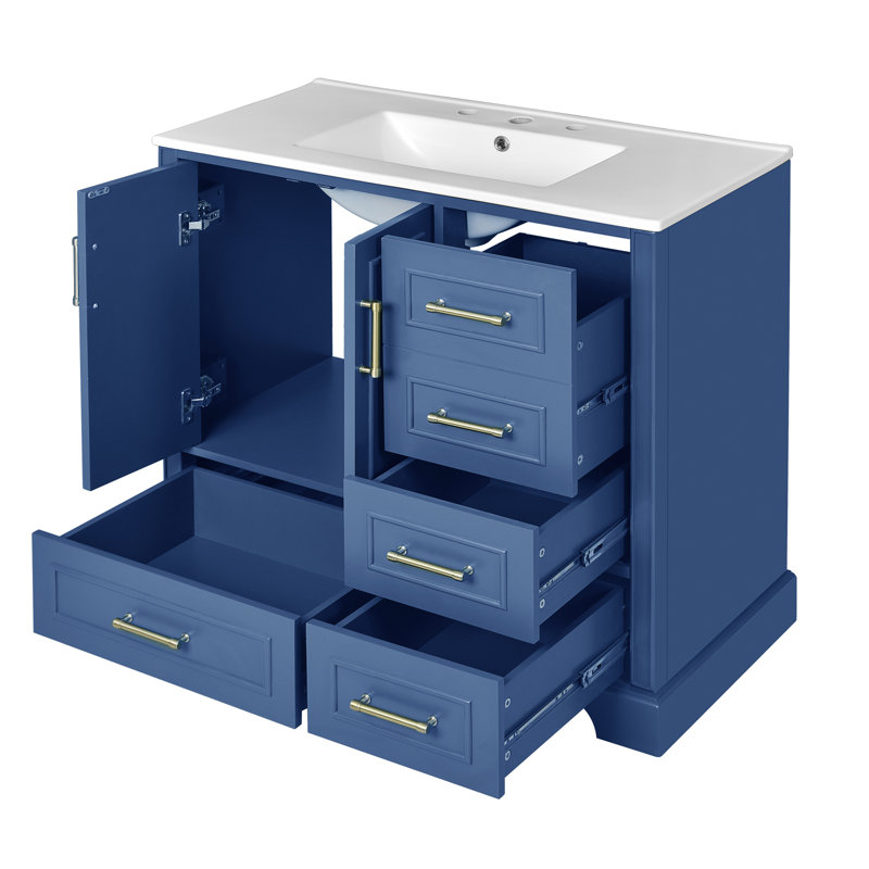 36'' Single Bathroom Vanity With Ceramics Top, Blue