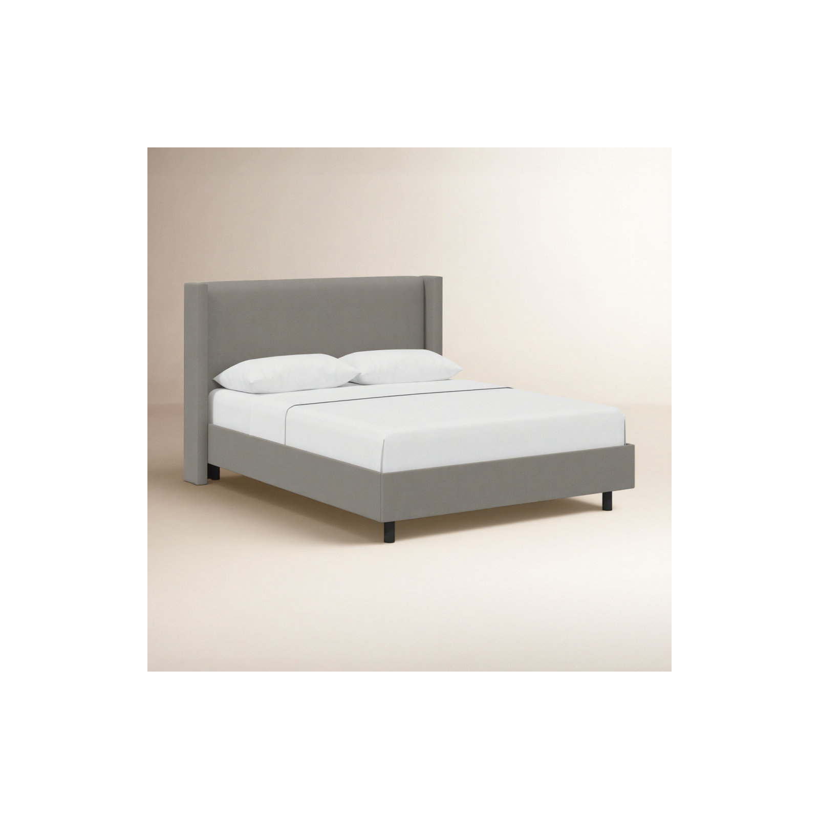 Hanson Upholstered Wingback Platform Bed, King, Classic Grey Linen