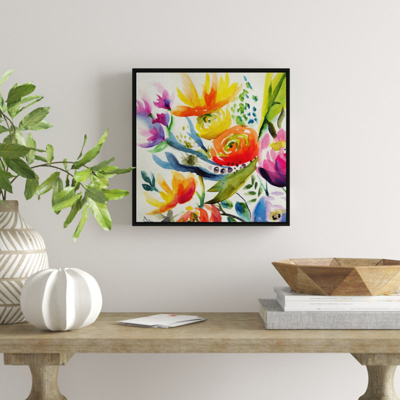 « summer spectrum iv », peinture sur toile, Cadre flottant noir, H 21,7 po x l 21,7 po x P 1,75 po
