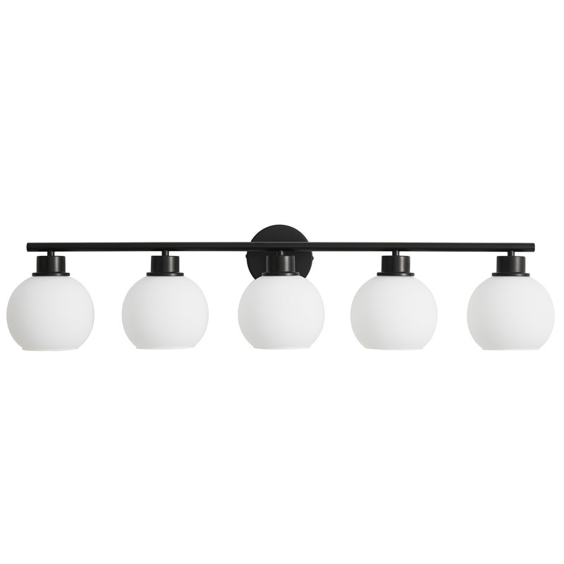 Kyller Modern light  Bathroom Vanity Lighting With Opal Globe Shades Dimmable Bathroom Light Fixtures, Matte Black, 5