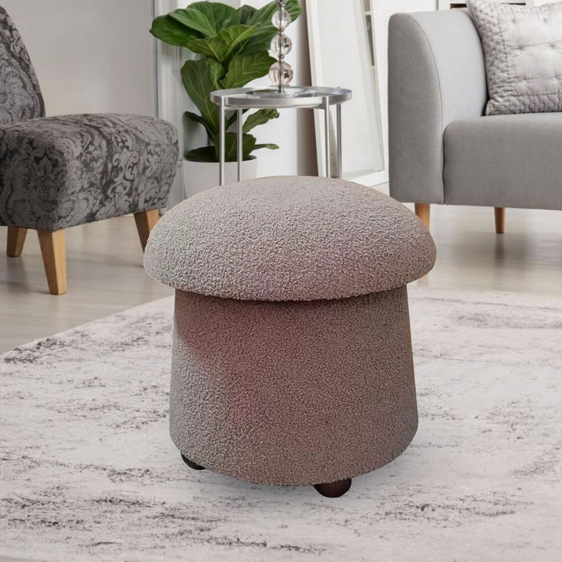  Tabouret de 17 po en tissu Sherpa rembourré avec rangement, Brun