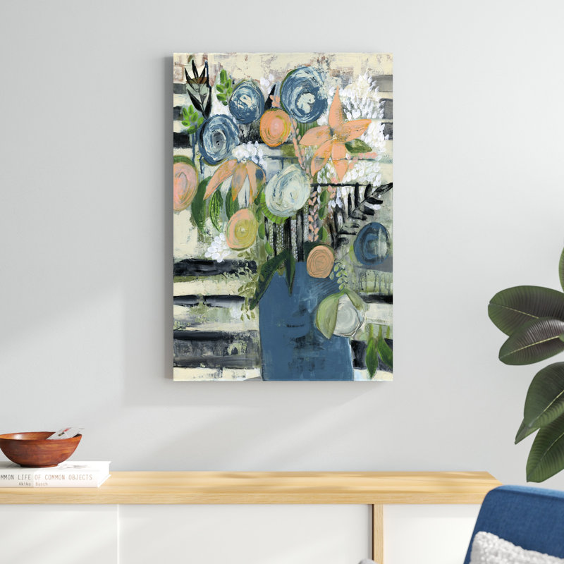 «Modern Floral Stripe», peinture sur toile, H 36 po x l 24 po