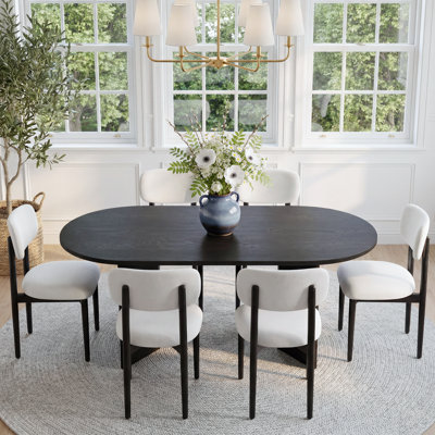 Chynthia 6 - Person Oval Solid Wood Dining Set With 6 Comfy Upholstered Chairs