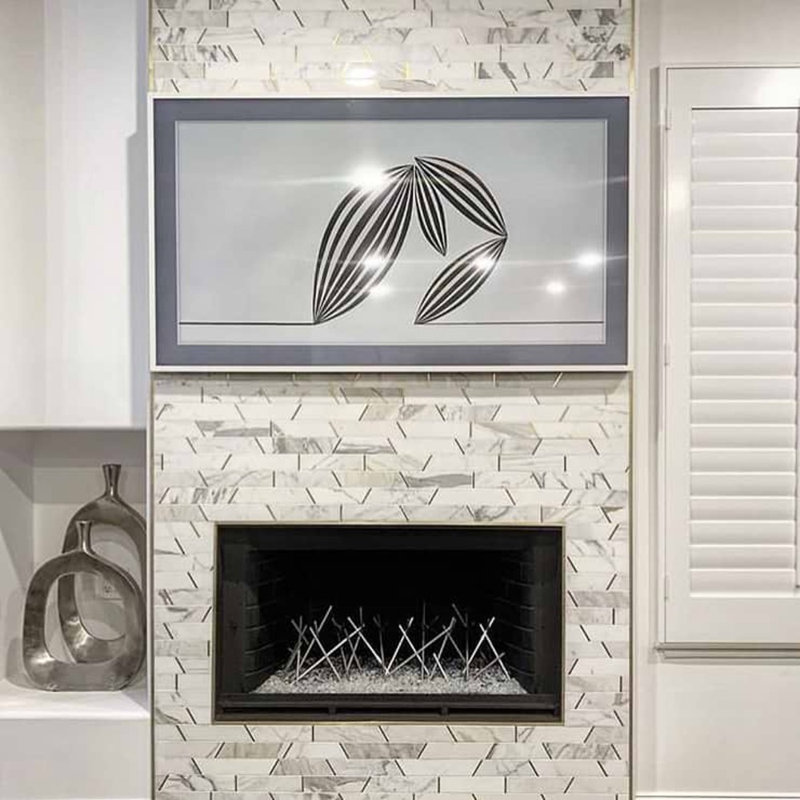 Matrix 10x25 Trapezoid Calacatta Marble and Brass Mosaic Tile