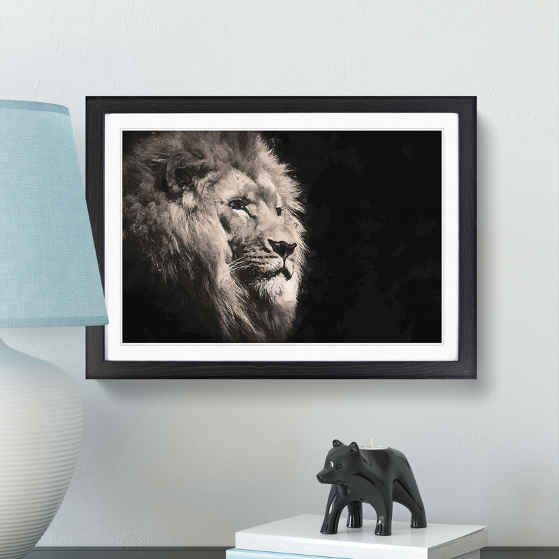 Portrait of a Proud Lion - Framed Print, Black, 50cm H x 76cm W x 2cm D