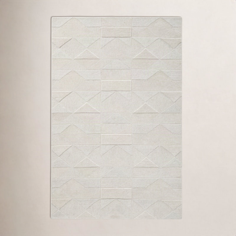 Wool Geometric Area Rug in Ivory