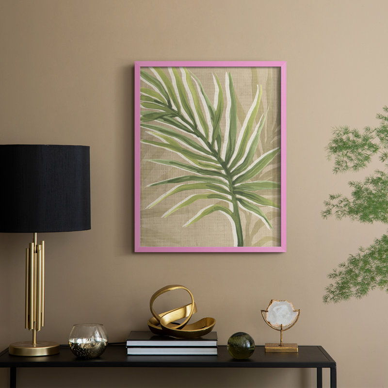 Impression sur toile de jute Palm Frond II - bois massif, H 15 po x l 12 po, Rose