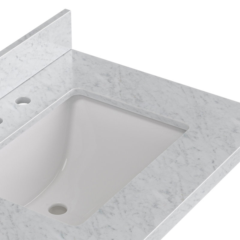 Ensemble de meuble-lavabo simple 37 po Grevera, Marbre de Carrare, Chêne brun, Rectangular