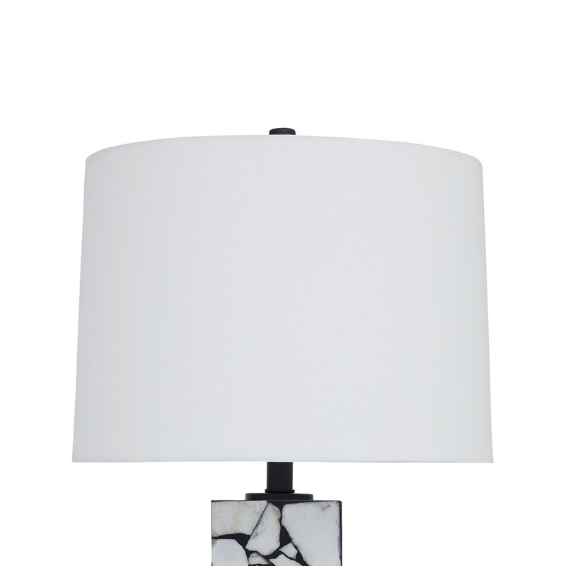 Black and White Mosaic Marble Table Lamp with Drum Shade
