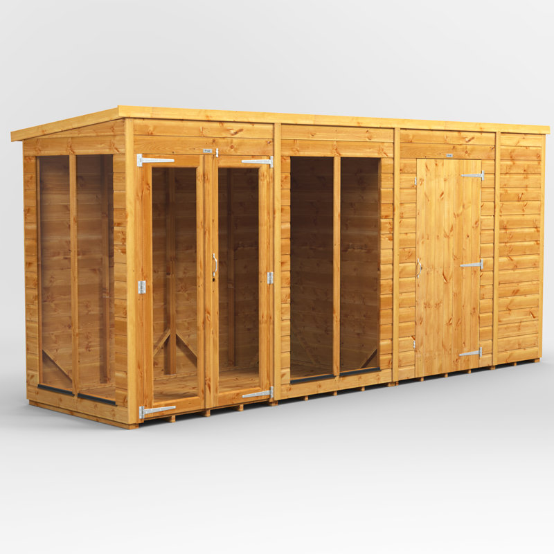 Powersheds 14 x 4ft Timber Tongue & Groove Pent Summerhouse Combi (includes 6ft Side Store)
