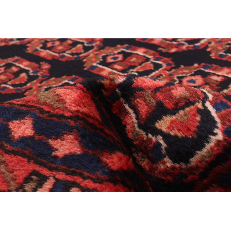 Tapis unique en laine noué à la main des années 1990 de 3 pi 7 po x 4 pi 11 po bleu marine foncé