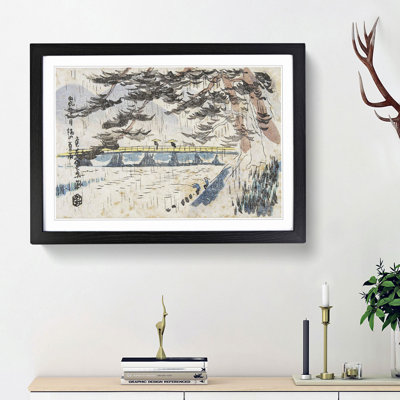 Bridge in the Rain by Yoshida Hanbei - Framed Print