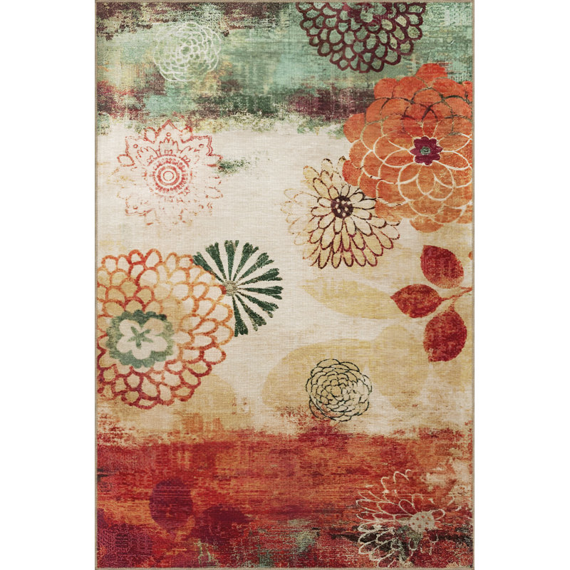 Durron Performance Washable Floral Indoor / Outdoor Rug, Rectangle 3'3" x 4'11"
