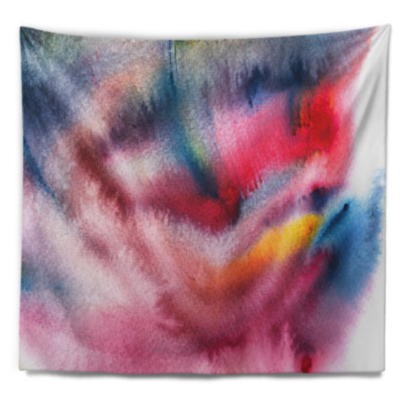 Tapisserie abstraite bleue et rouge de tache, H 32 po x l 39 po