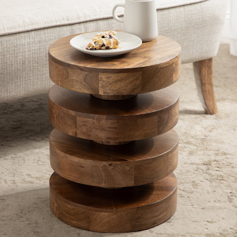 Stacked Solid Wood End Table, Brown