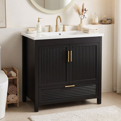 Freestanding Standard Free Standing Single Double Single Vanity Bathroom Vanity With Resin Top