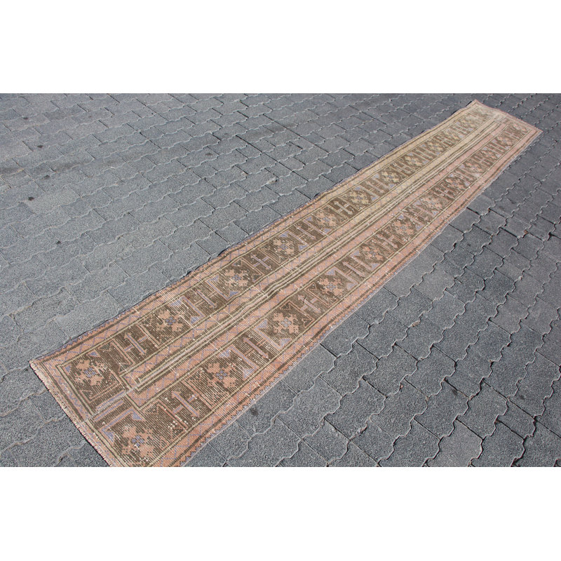 Tapis rétro Oushak rétro - Patchwork brun antique, idéal pour la cuisine