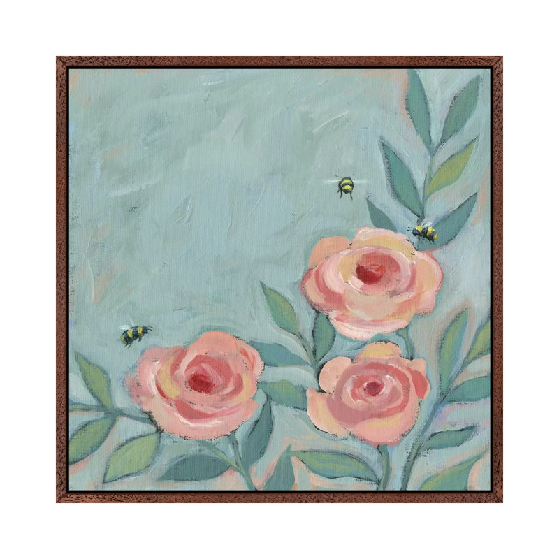 Floral XXVIII by Teresa Kogut - Painting on Canvas, Classic Brown Wood Framed, 45.72cm H x 45.72cm W x 3.81cm D