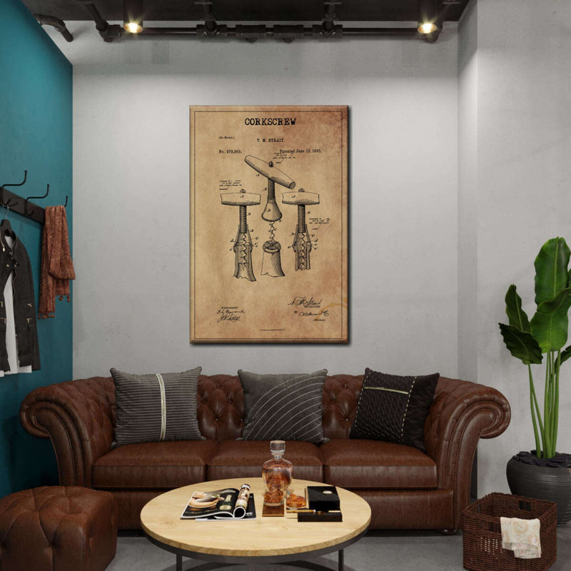 Tire-bouchon breveté sur toile, H 48 po x l 32 po x P 1,25 po