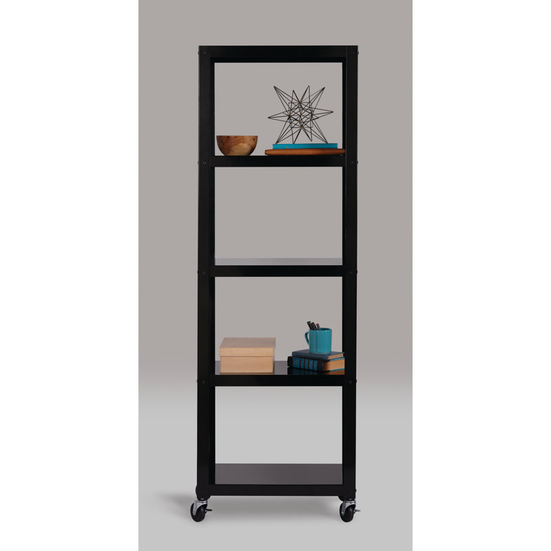 72" High Rolling 5 Shelf Bookcase, Black