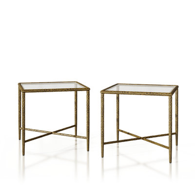 Lalia 2-Piece Hammered Metal X-Brace End Table Set