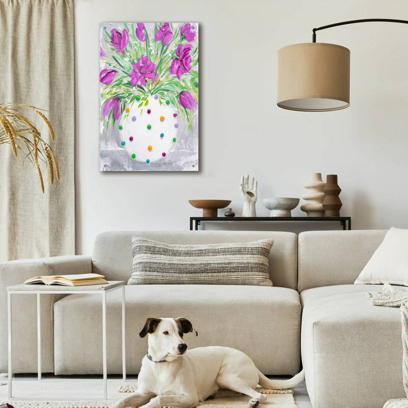 «Polka Dot Mauve» par Estelle Grengs, art mural en verre acrylique, 16 po x 24 po, H 36 po x l 24 po x P 0,2 po