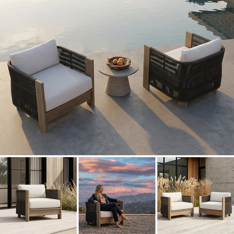Stratton Armless Outdoor Patio Lounge Chair In Beechwood With Sunbrella Cushions By Real Flame, Lounge