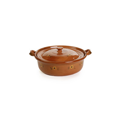 Ancient Cookware, Mexican Clay Flat Cazuela Pot, Large, 6 Quarts