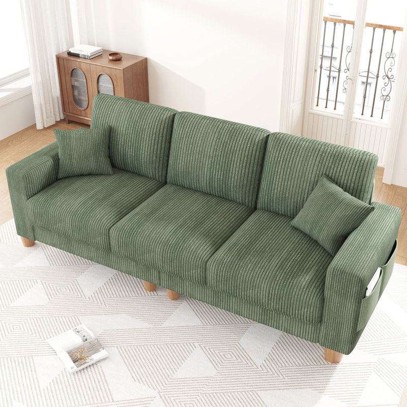  Oversize Sofa 101-inch Corduroy Sofa with 3 Seats, No Tool Assembly,Solid Wood Frame and Solid Wood Legs-Green, Green