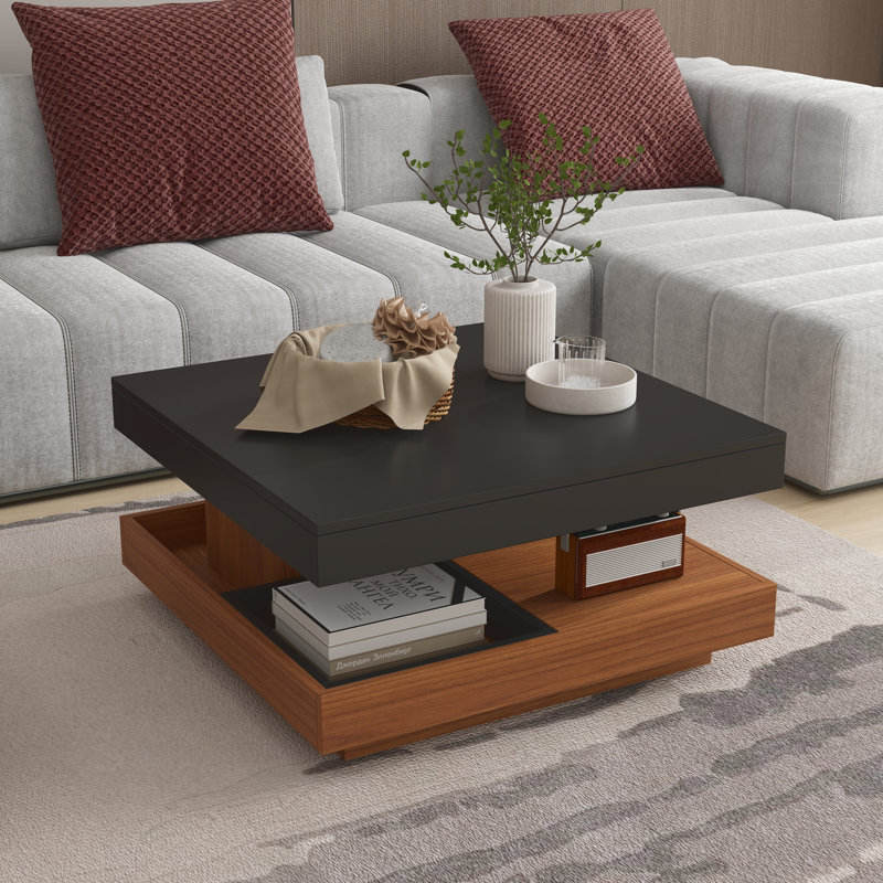 2 Tier Farmhouse Wooden Center Table with Storage, Black
