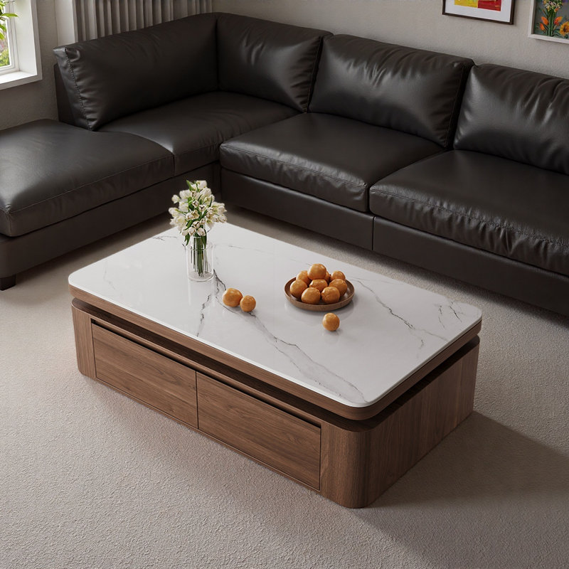 Table basse avec tiroirs Modern Rockboard, H 19,7 po x l 47,2 po x P 25,6 po, Marron foncé, Blanc