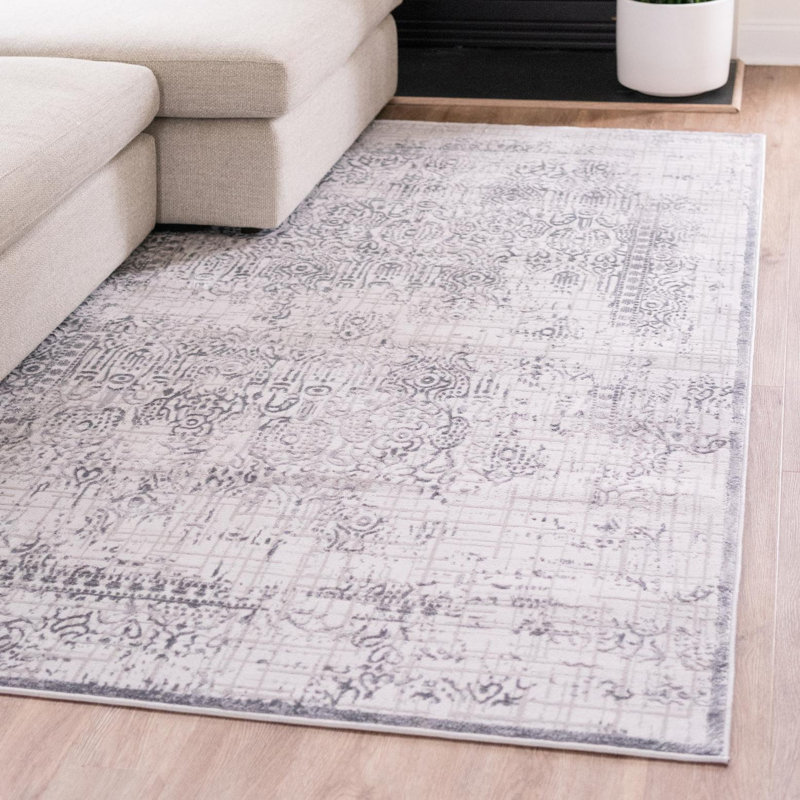Tapis gris à motif abstrait Alissa, Rectangle 5 pi 1 po x 8 pi
