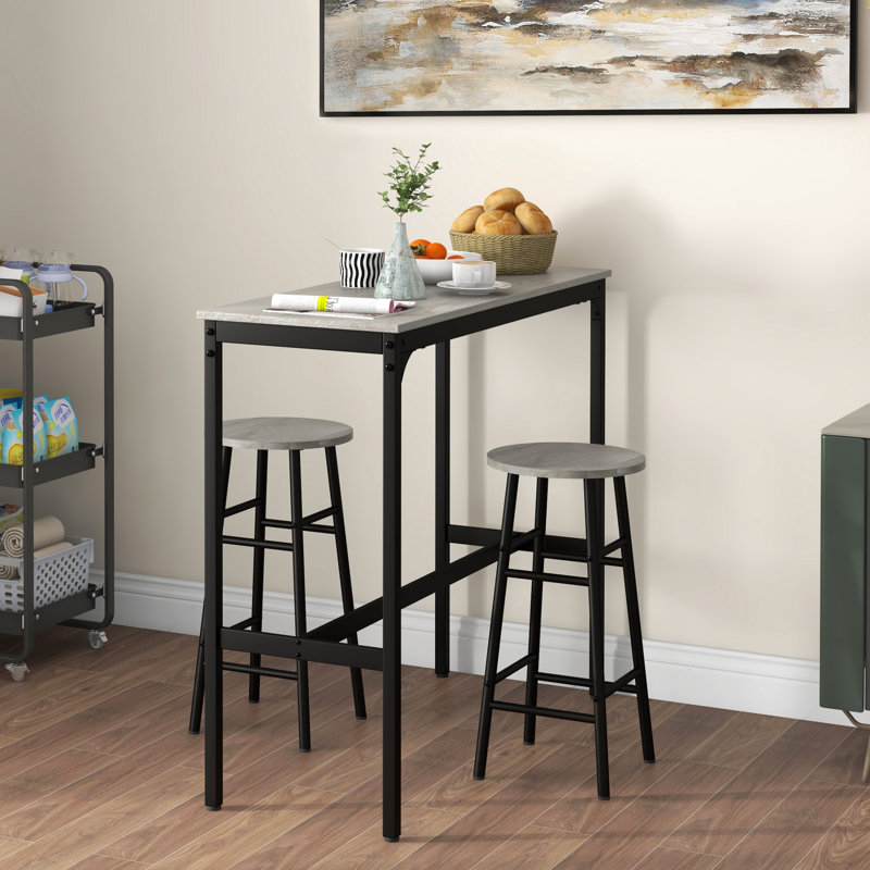 Malvia 3 Piece Bar Table Set with 2 Stools for Small Space, Grey