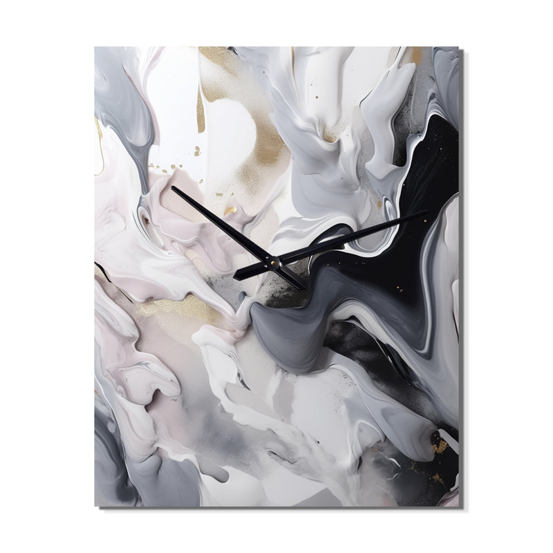 Horloge murale en marbre blanc et gris captivant II, H 40 po x l 30 po x P 1 po