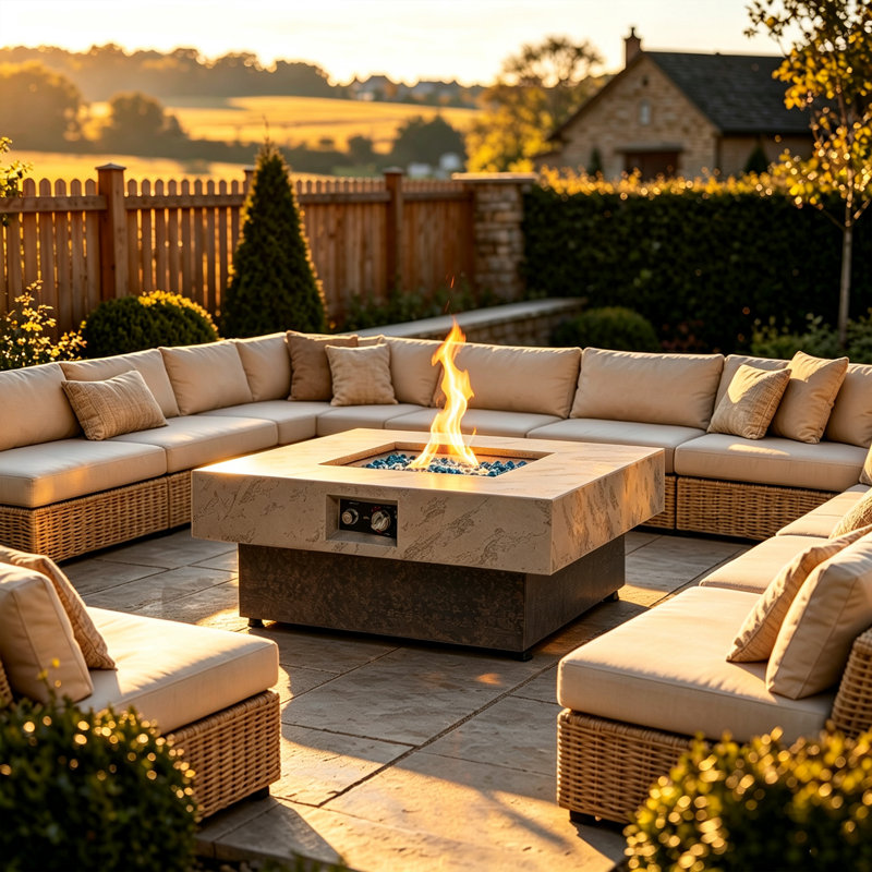 Table de foyer d'extérieur au propane 34 pouces 3400 BTU avec foyer en verre pour terrasse
