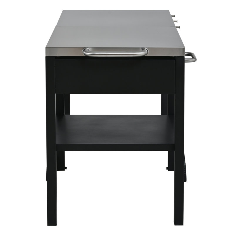 Chariot de cuisine avec chariot pliable et plateau de rangement, Noir