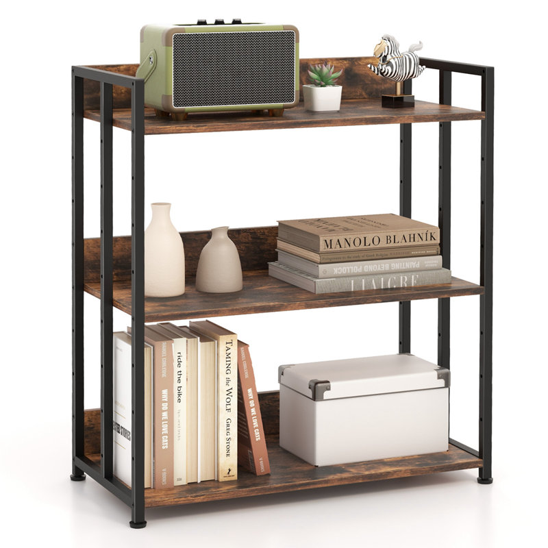 Industrial Black Metal 3-Tier Adjustable Bookshelf