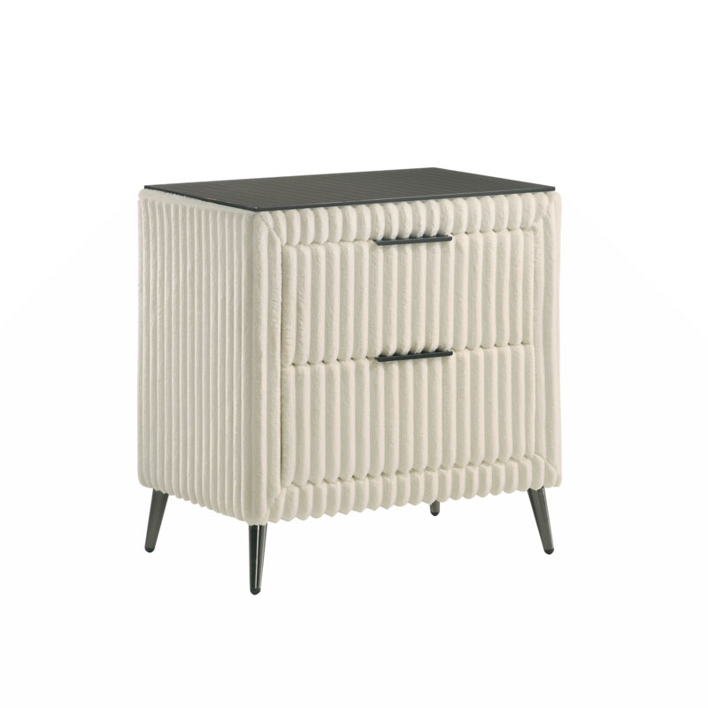 Mavela Wide Wale Corduroy Upholstery Nightstand, Cream