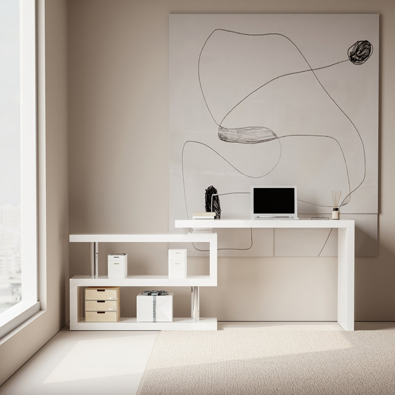 Bureau moderne à plateau pivotant de L 47 po, Blanc
