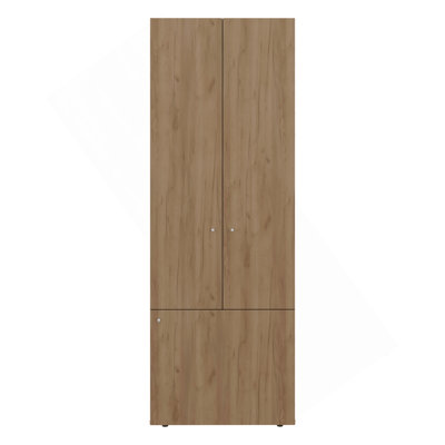Tolleson 3-Door Tall Wardrobe Cabinet With 4 Shelves – Freestanding Storage Armoire For Bedroom Or Entryway, Natural Oak